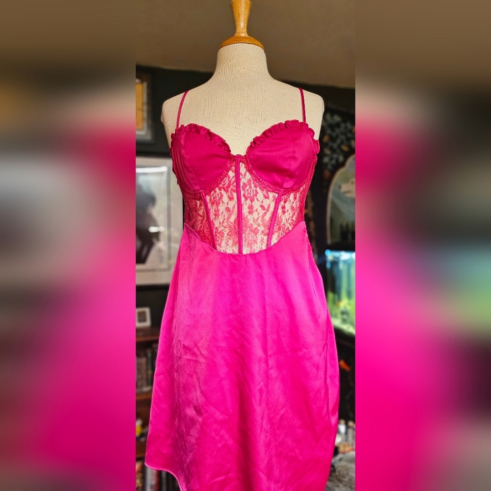 Cider Solid Lace Corset Drawstring Cami Short Dress
